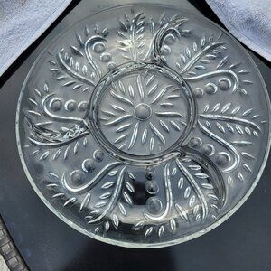 VTG FEDERAL GLASS DIVIDED SERVING PLATTER "FEATHER DOT" 2875 11.5" GUC SEE PICS